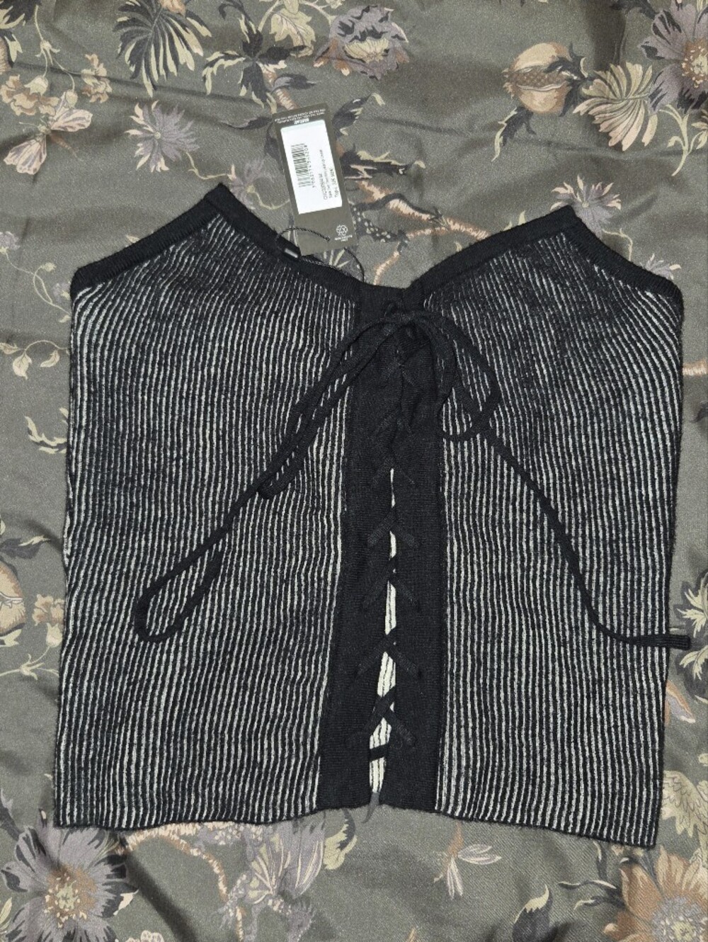 Black & White Striped Lace Up Tube Top